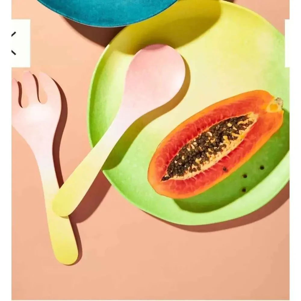 Anthropologie Poppy Melamine Serving Salad Fork & Spoon Set Pink to Yellow new